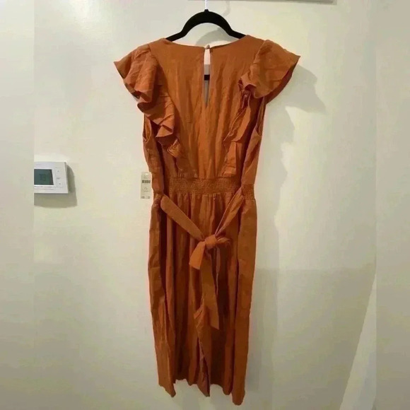 NWT Anthropologie V-Neck Ruffle Jumpsuit Orange Sz LP - Picture 5 of 8